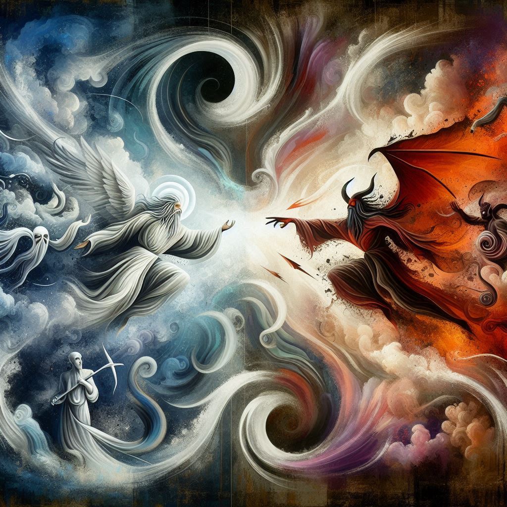 abstract representation of the fight between god and the devil